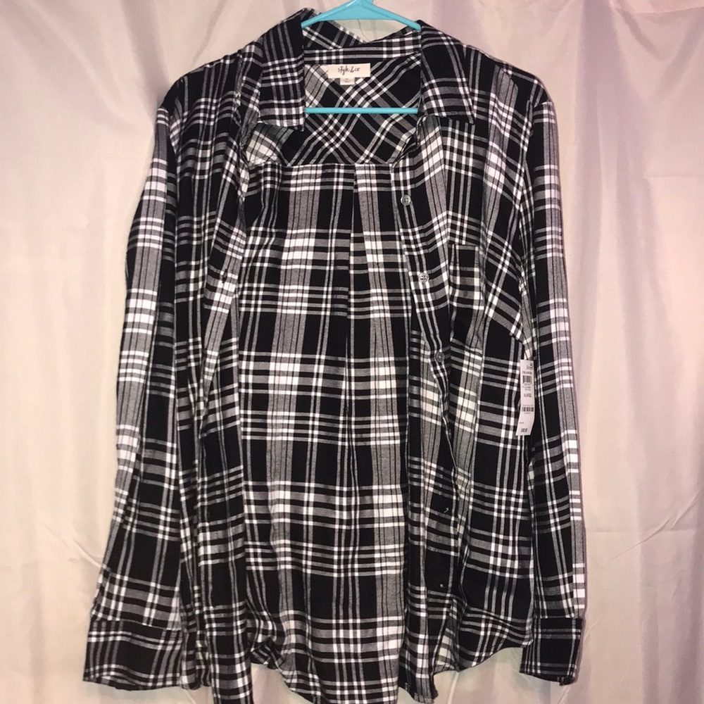 - Plaid Black and White Button Up